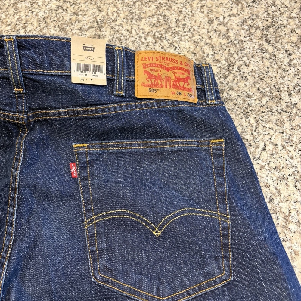 NWT Levis 505 Regular Fit Jeans Mens 38x32 Dark Wash Blue Denim Pants Eco Ease